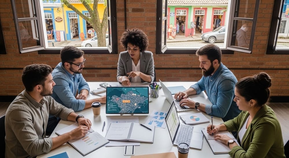 Equipe planejando as estratégias de Marketing Digital em Embu das Artes focando no aumento de vendas locais