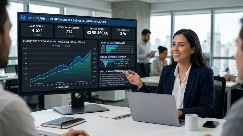 Apresentação do Dashboard de campanhas online abertas gerando lucro e vendas via captação orgânica
