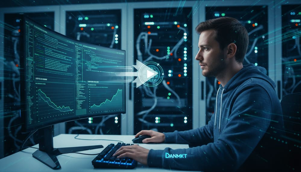 Programador otimizando a velocidade do servidor web para seu site empresarial rodar rápido