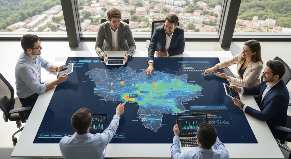 Equipe de marketing ajustando o mapa do Google para uma empresa de Itapecerica da Serra