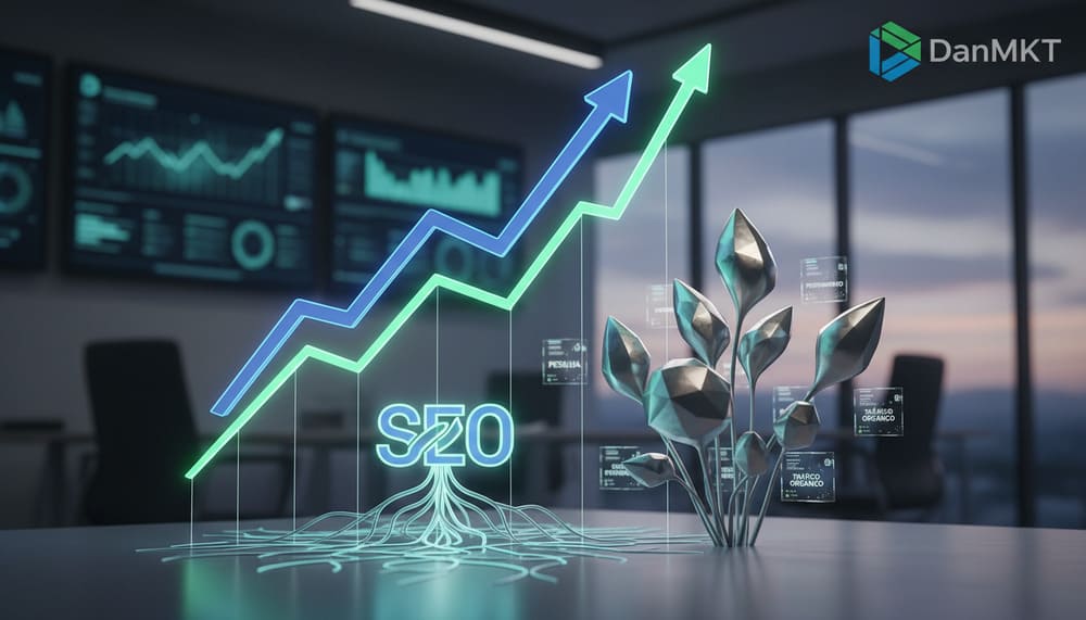 Gráficos subindo rapidamente com tráfego orgânico originado do seo através do posicionamento e crescimento da empresa no buscador